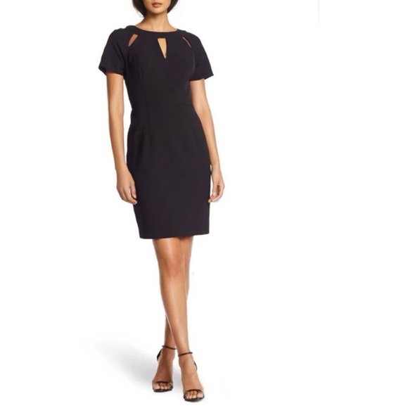 FOCUS by Shani Black Crepe Keyhole Short Sleeve Sheath Dress Size 14 - Picture 1 of 9